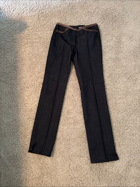 DKNY Black Trousers with Brown Waist Trim